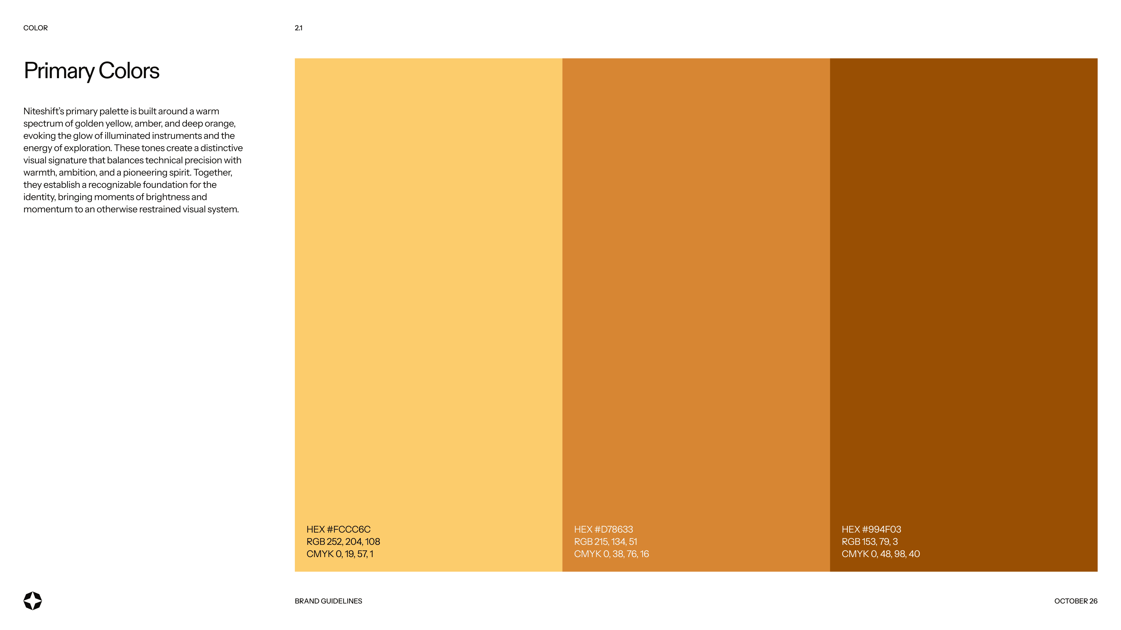 The agency’s brand guidelines show a primary palette of golden yellow, amber and deep orange.