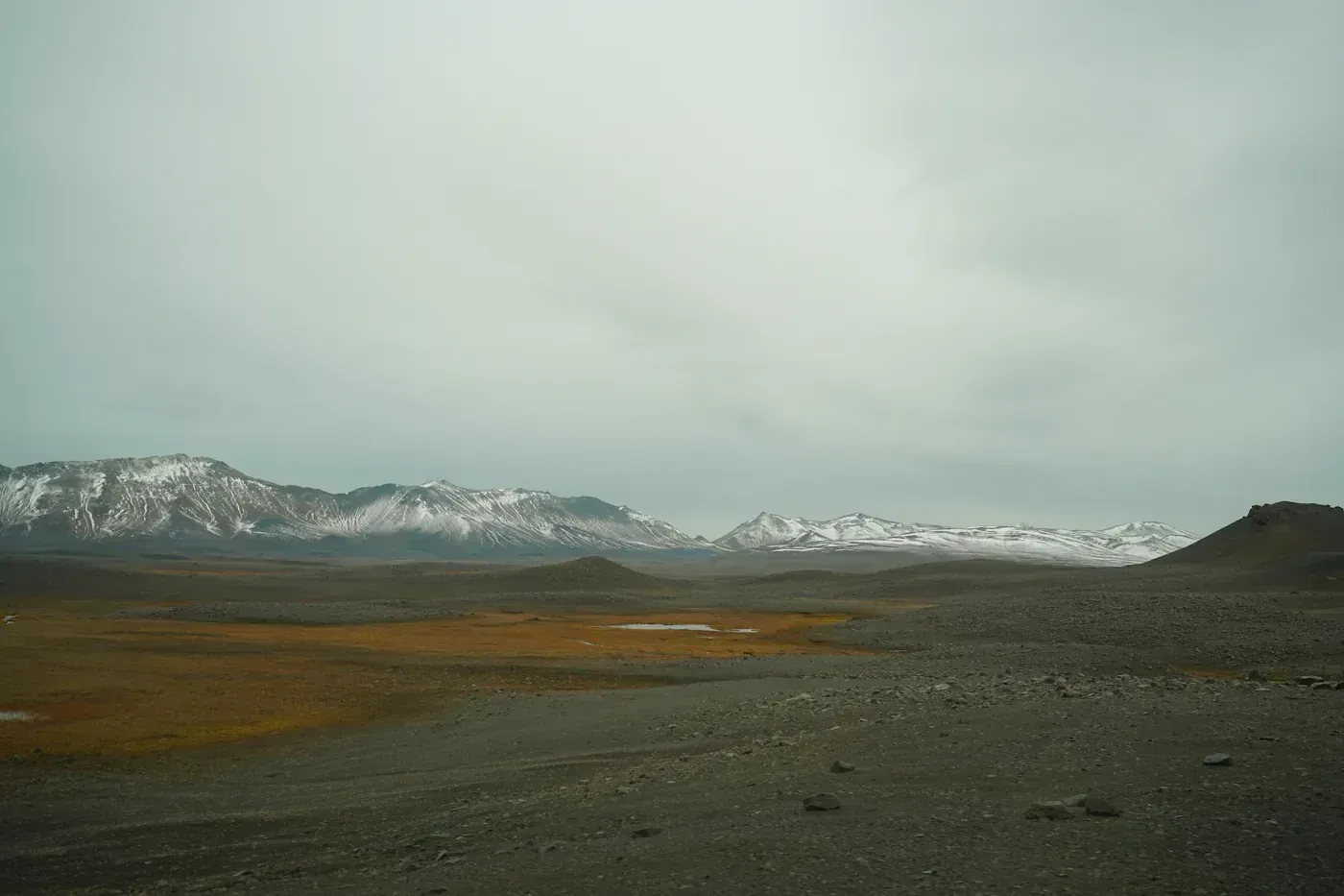 Snow-capped mountains beyond a wide open plain